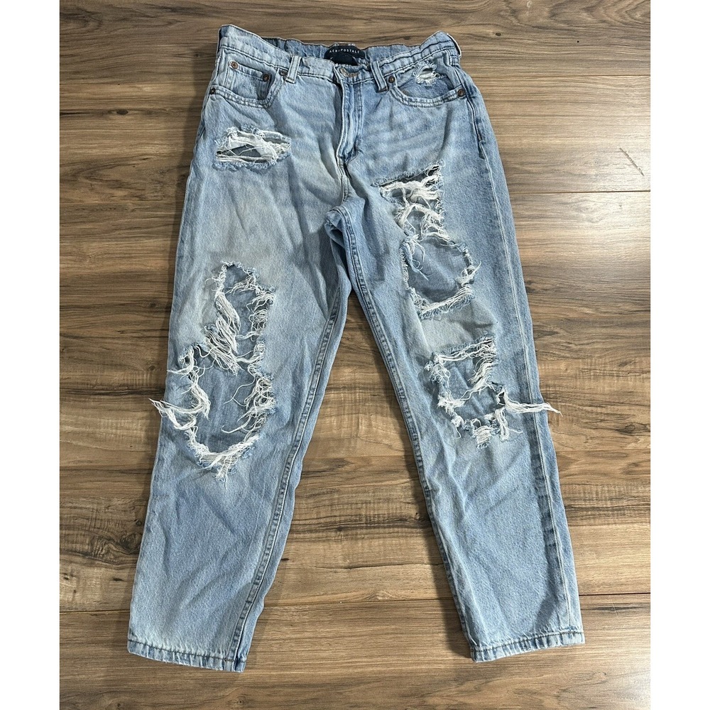 Aeropostale Women's Size 6 Mom Jeans Distressed Blue Light Wash Raw High Rise - Picture 1 of 10